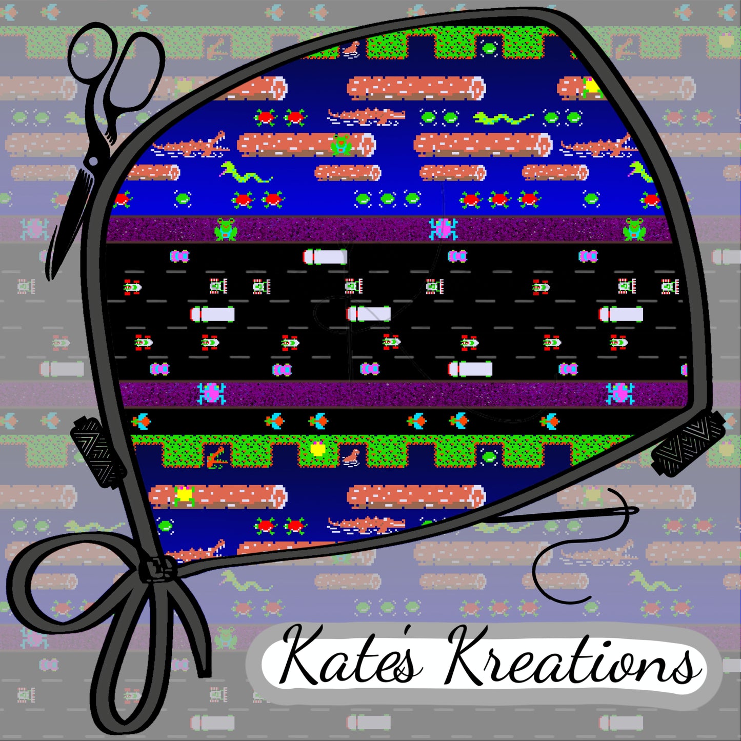Retro Frogger High Bun Ponytail Scrub Cap