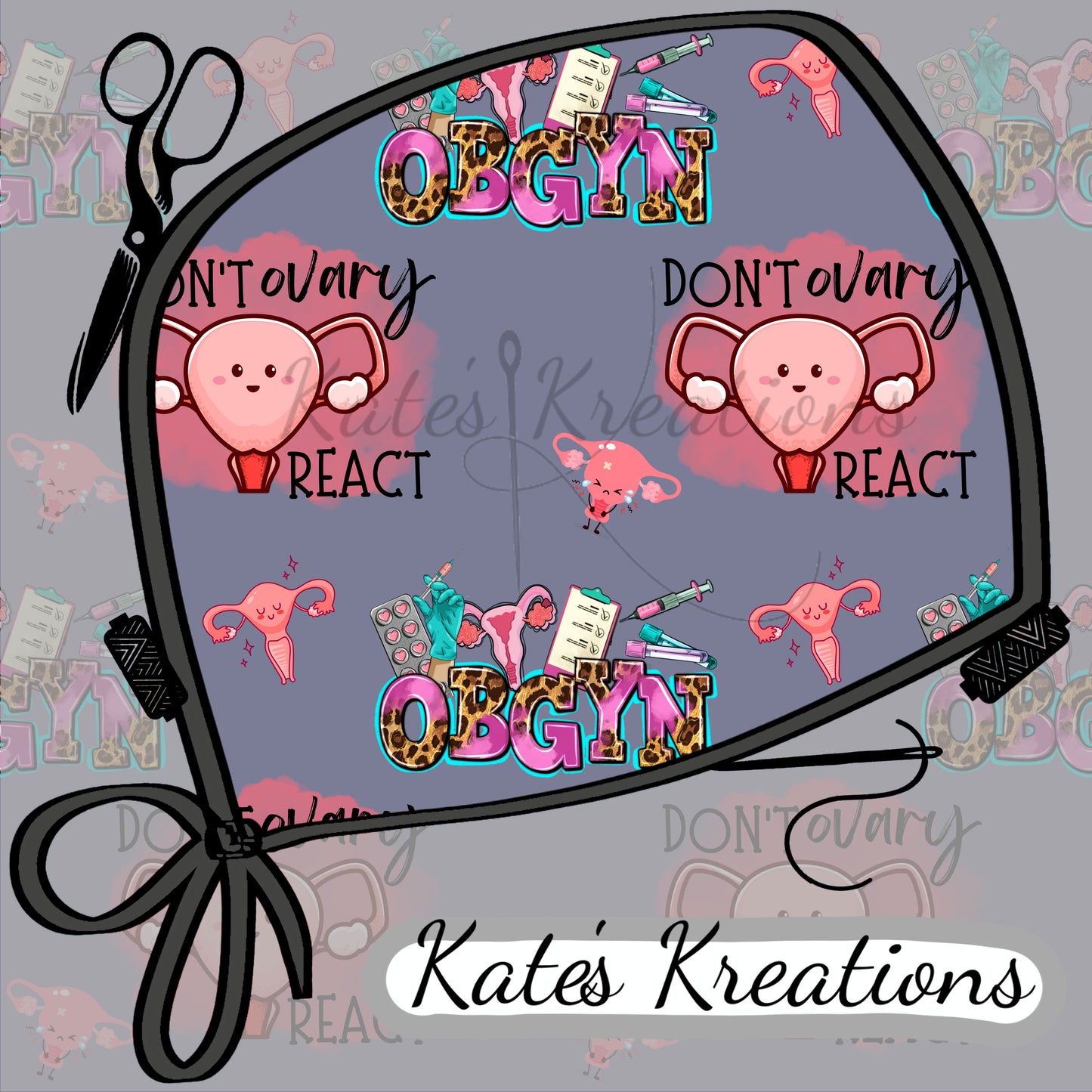 Don't Ovary React (Obgyn) - dark Low-Tie Surgeon Scrub Cap