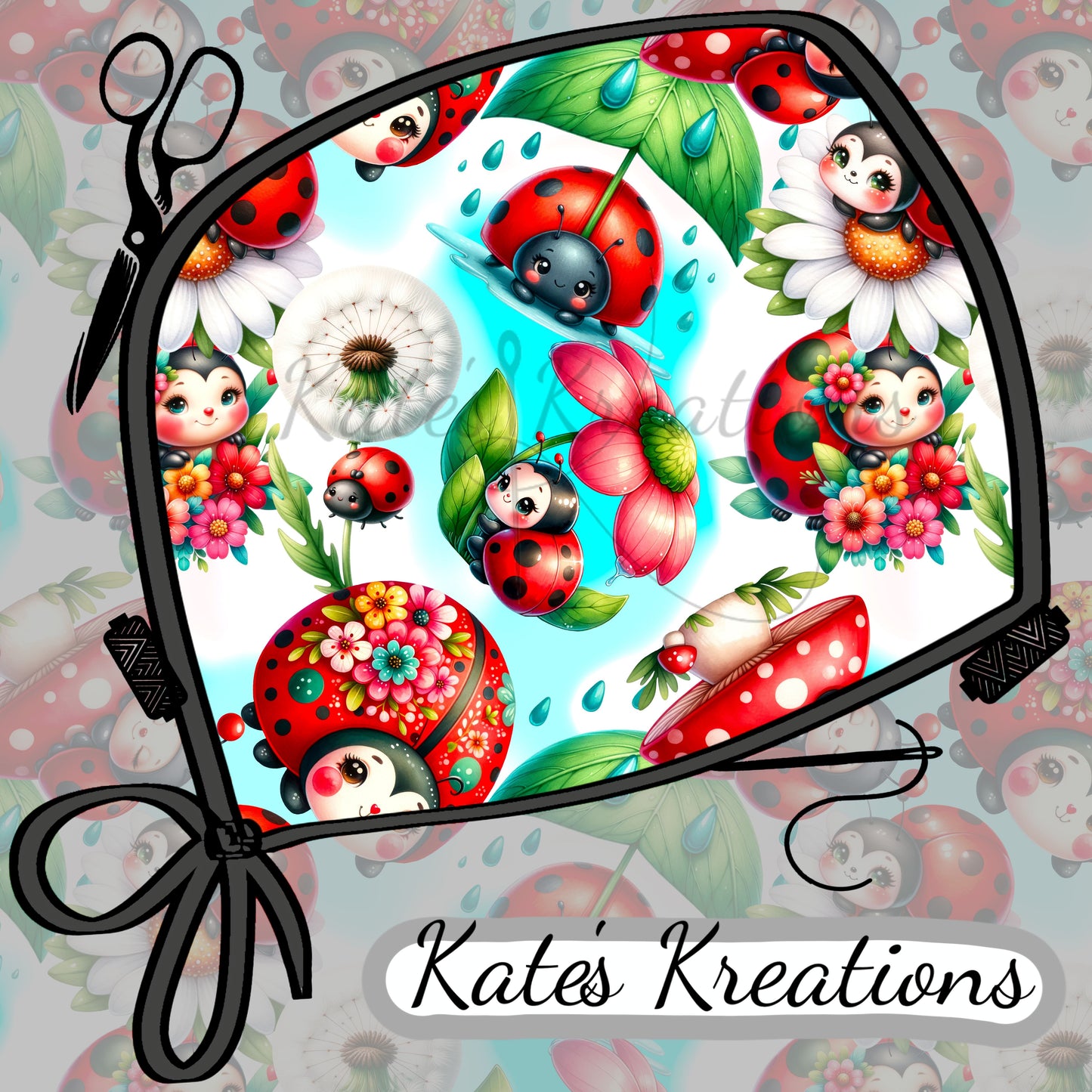 Whimsical Ladybugs - Blue Bouffant Style Scrub Hat