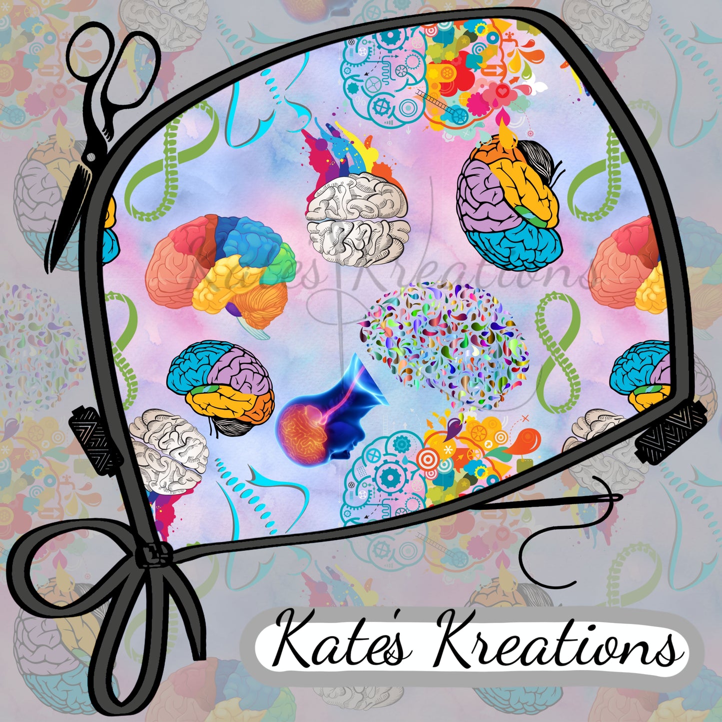 Brains And Spine High Bun Ponytail Scrub Cap