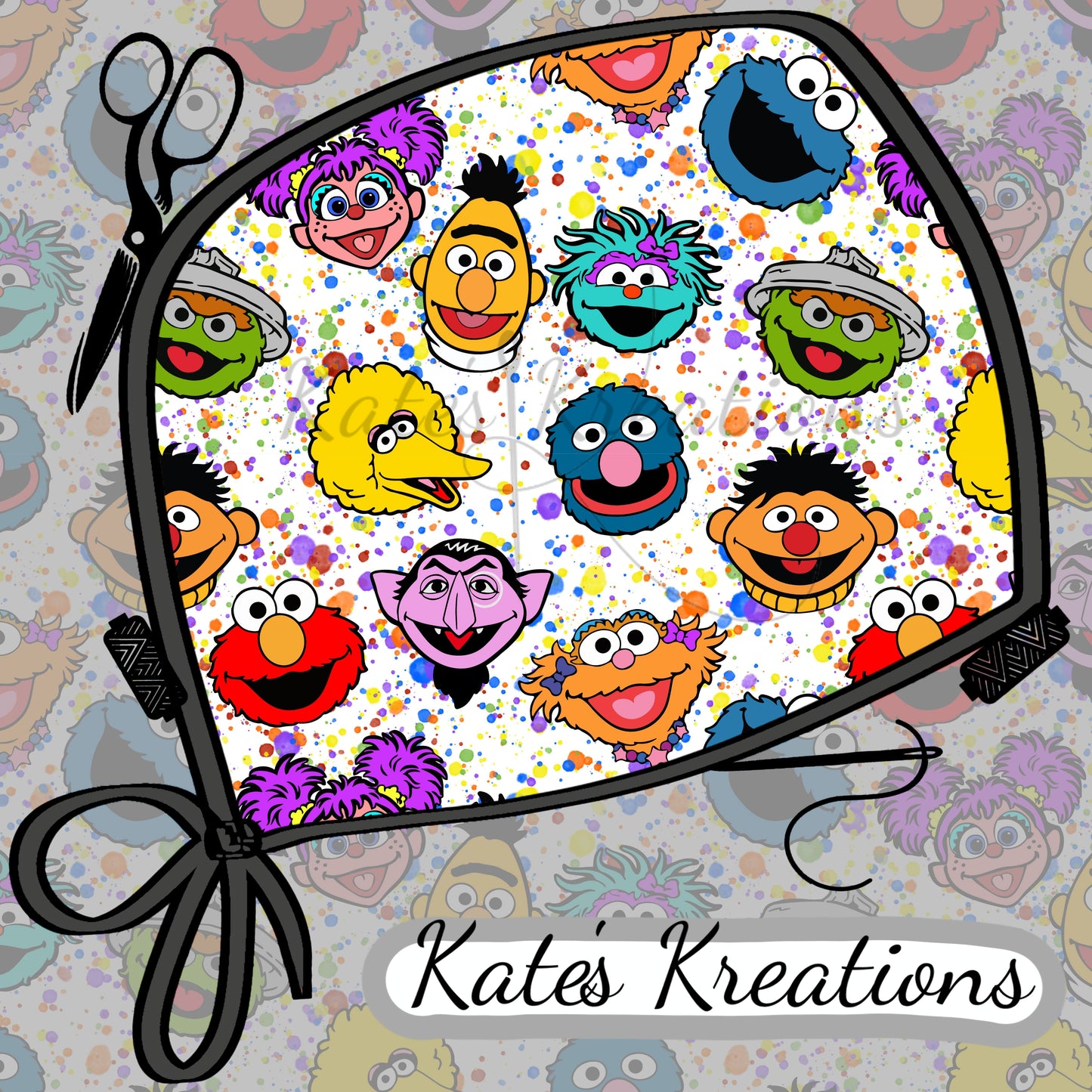 Sesame Street High Bun Ponytail Scrub Cap