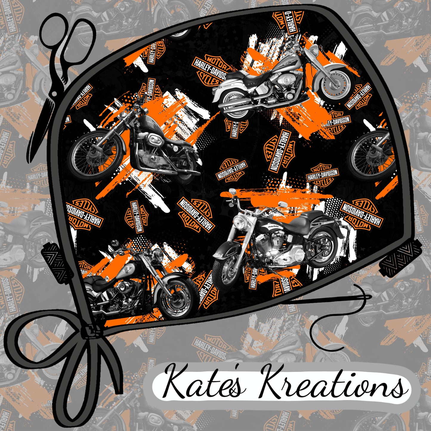 Harley Davidson Bikes Ponytail Scrub Cap