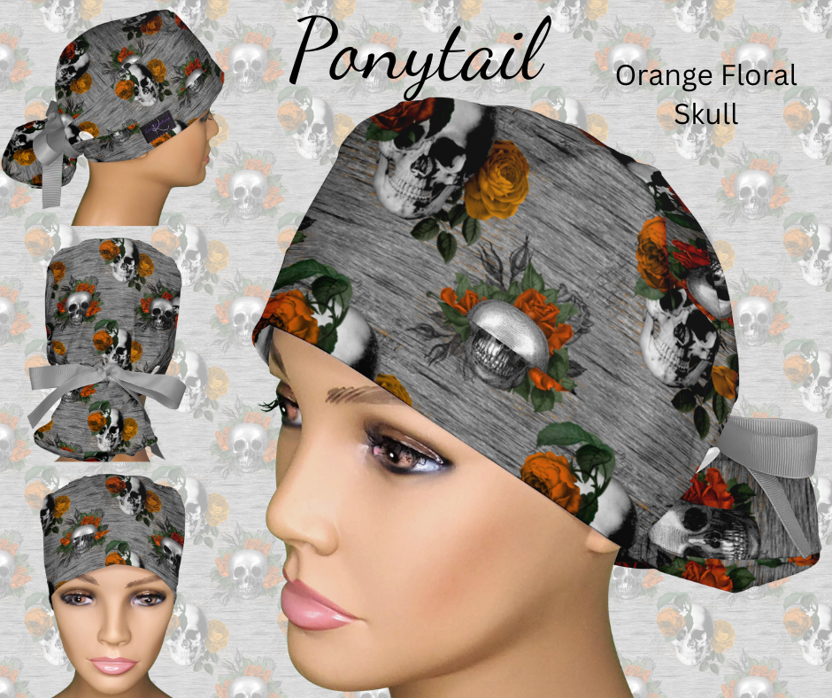 Orange Floral Skulls