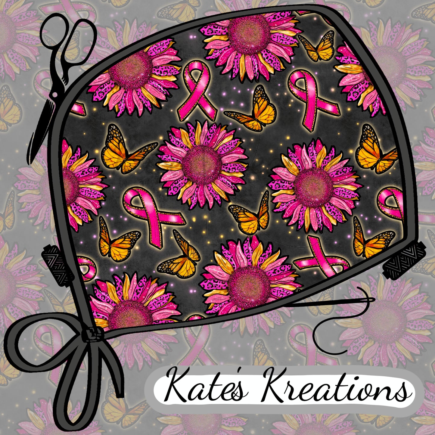 Pink Sunflower Ribbons Ponytail Scrub Cap