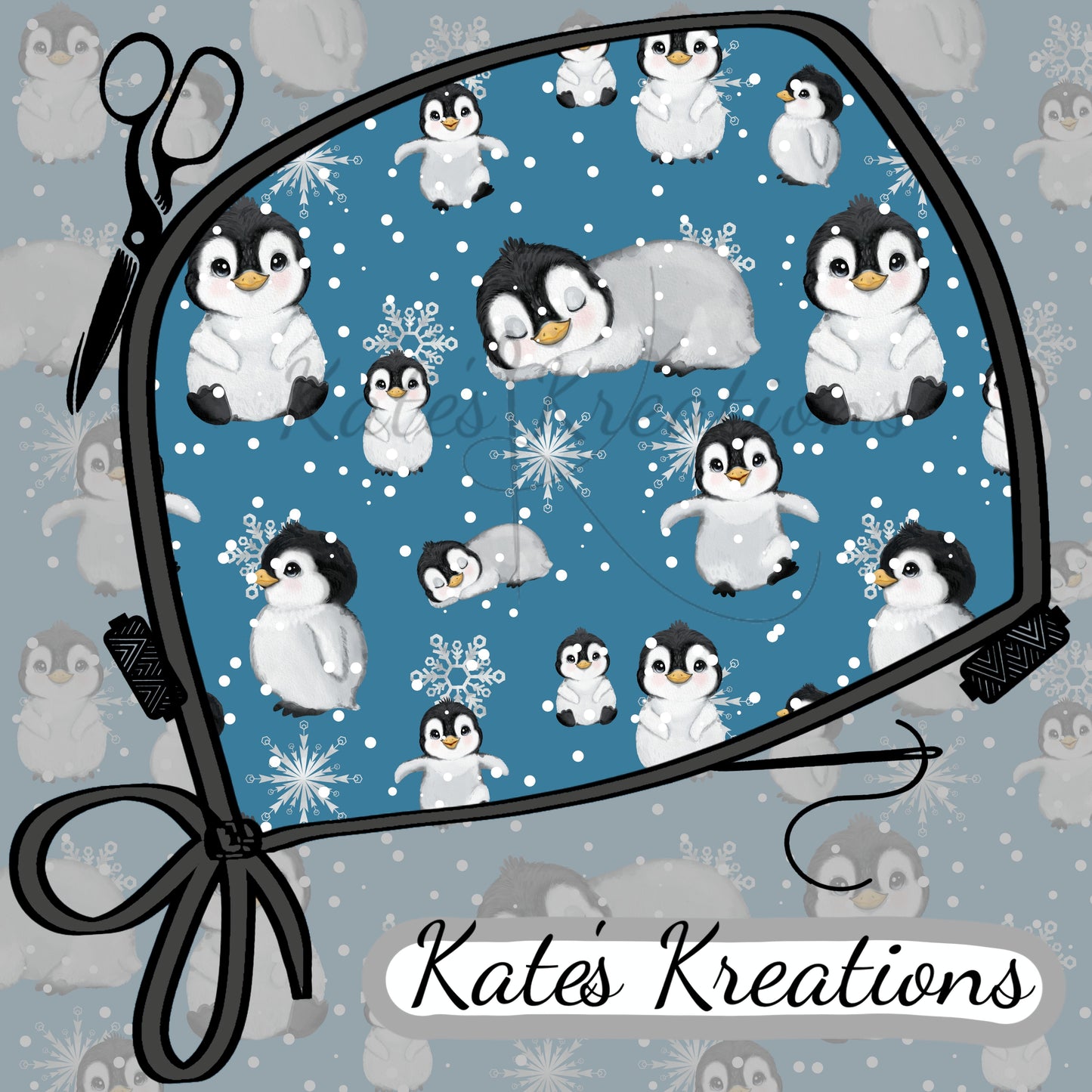 Baby Penguins High Bun Ponytail Scrub Cap