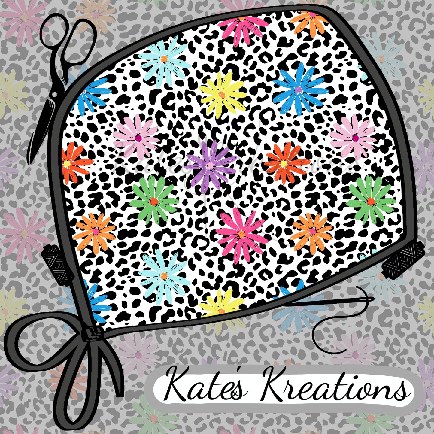 Daisy Leopard Bouffant Scrub Cap