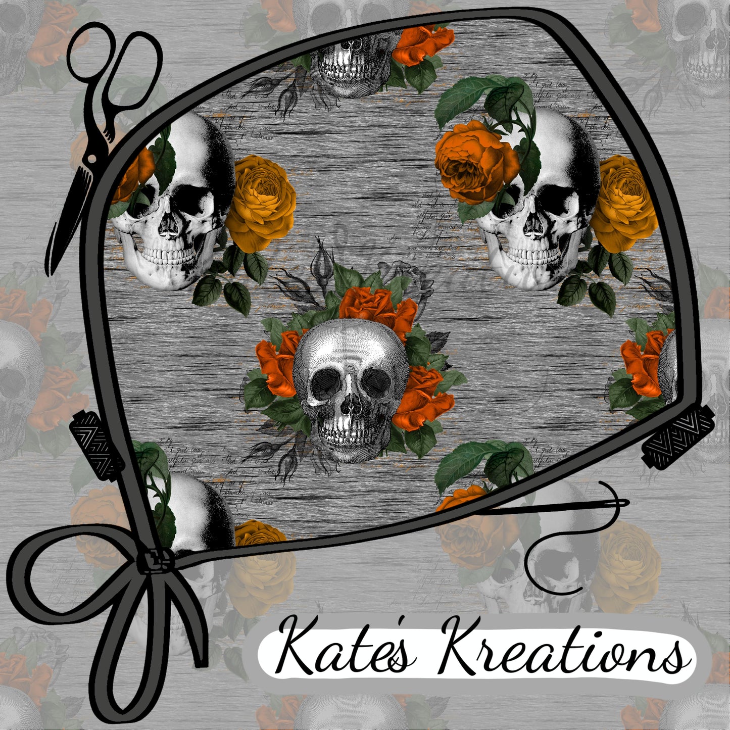Orange Floral Skulls