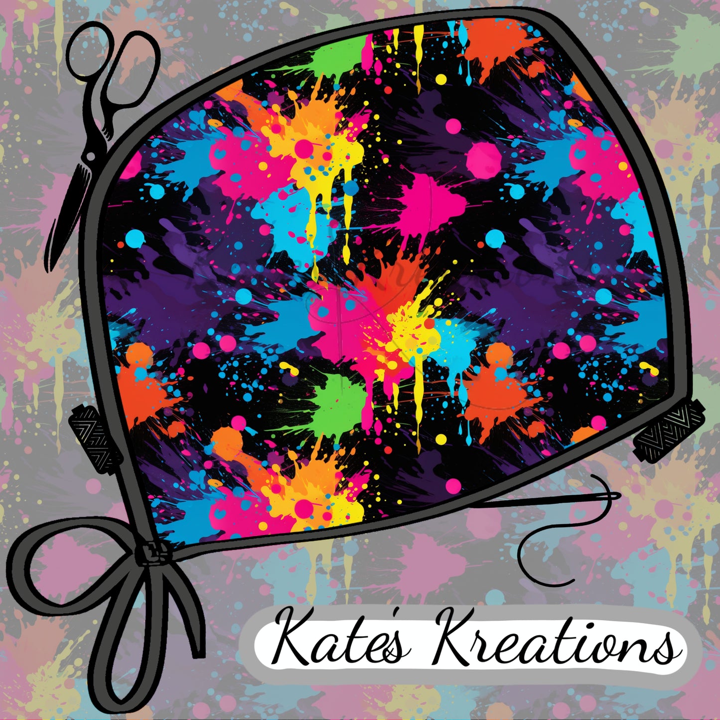 Neon Paint Splatter Low-Tie Surgeon Scrub Cap