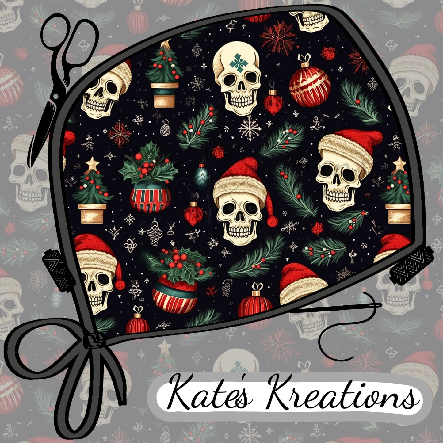 Christmas Skulls Euro Scrub Cap