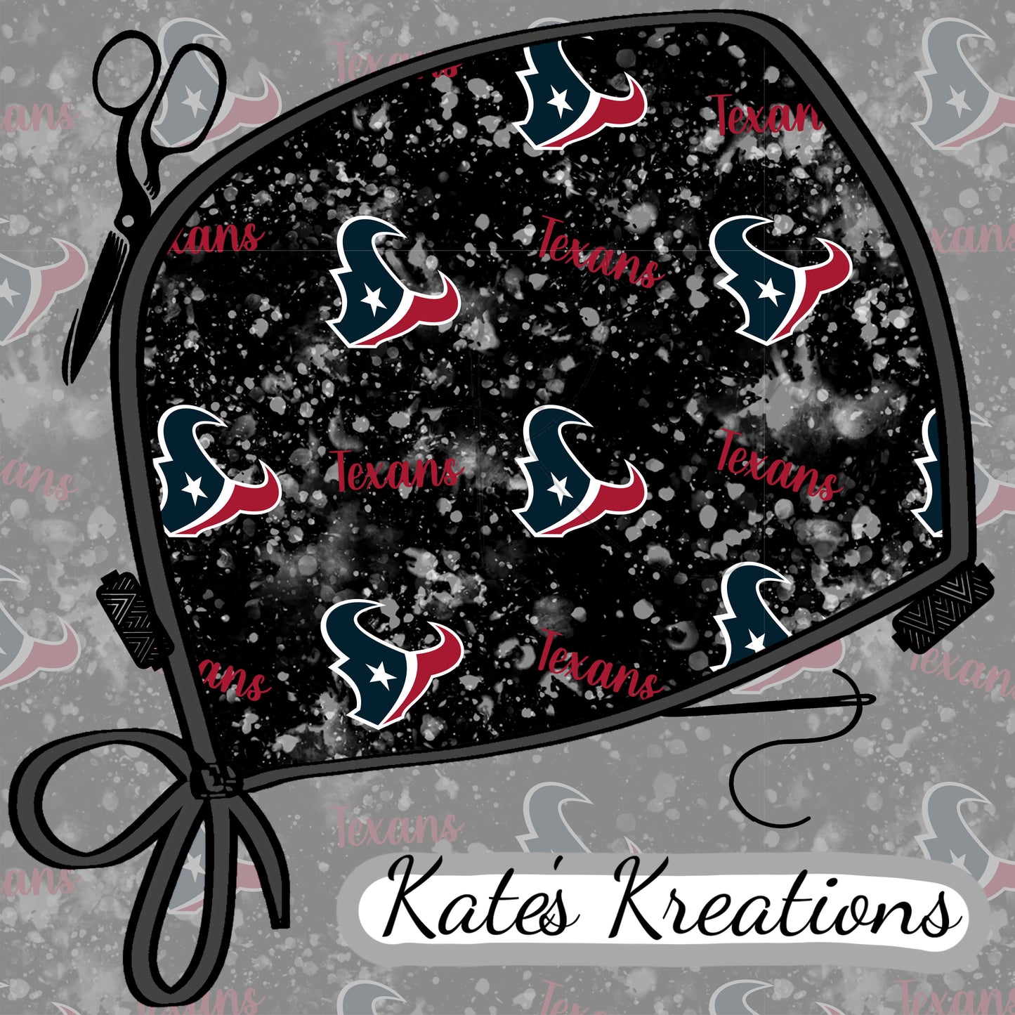 Houston Texans Black Splatter High Bun Ponytail Scrub Cap