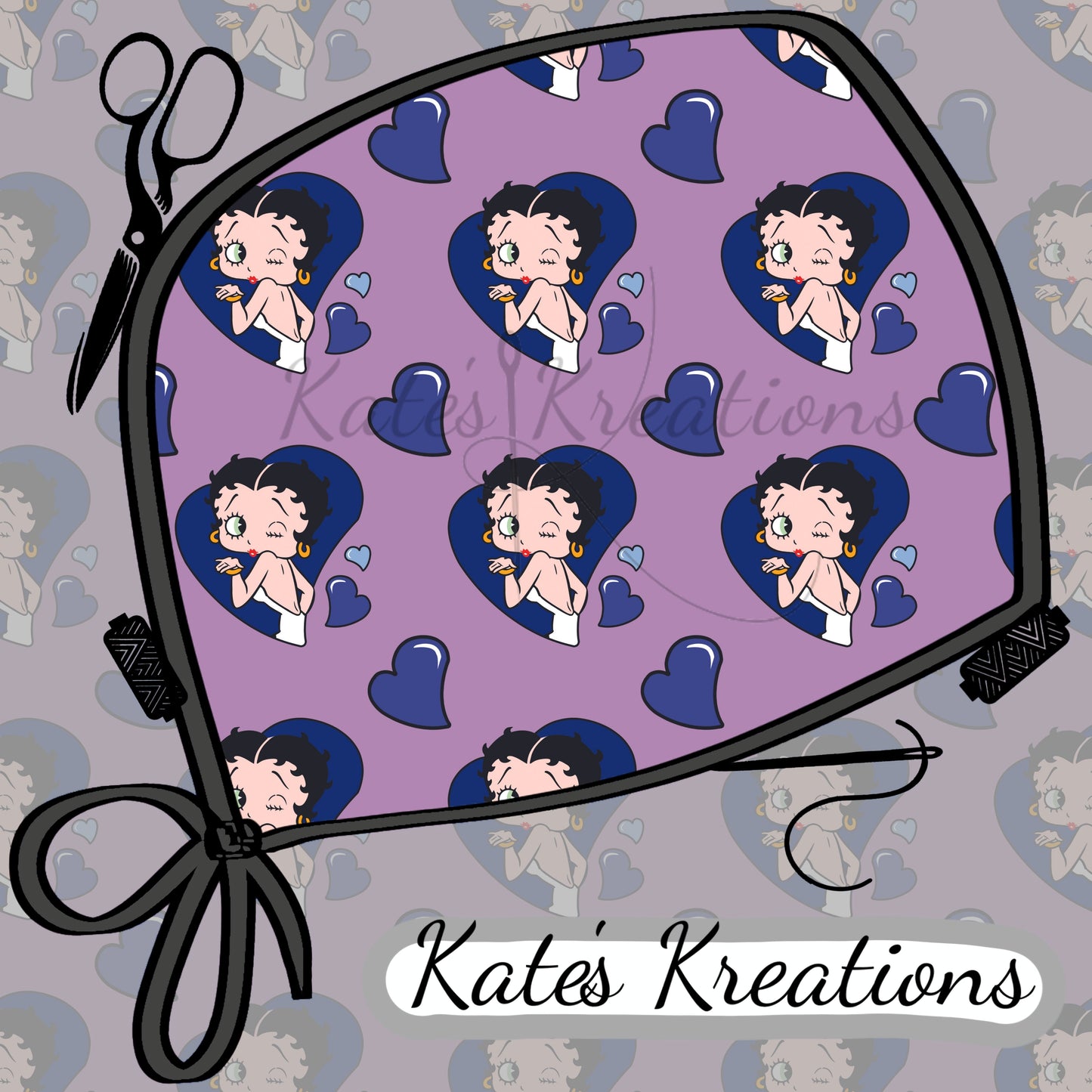 Betty Boop Purple Ponytail Scrub Cap
