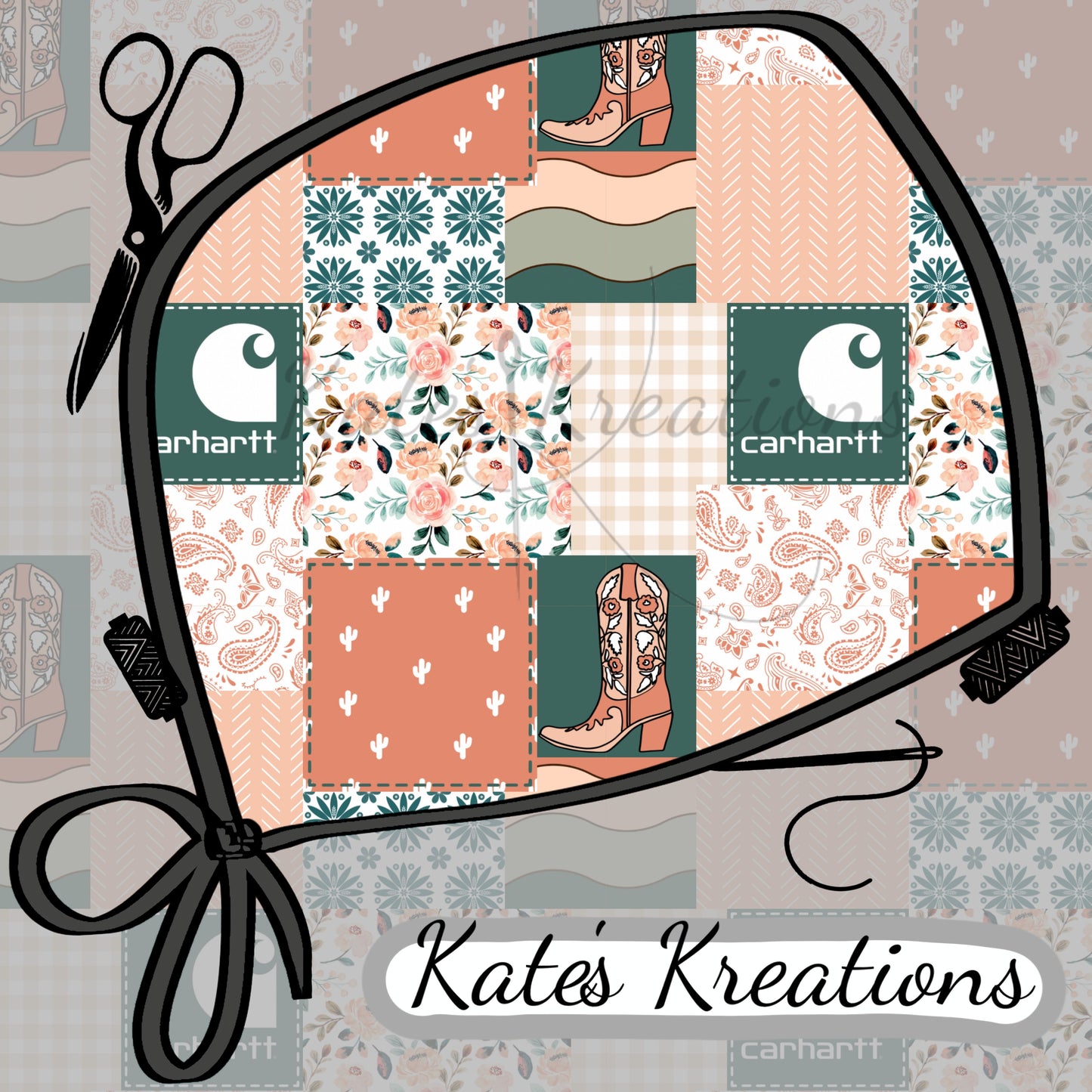 Coral Floral Patch Work Low-Tie Surgeon Scrub Cap