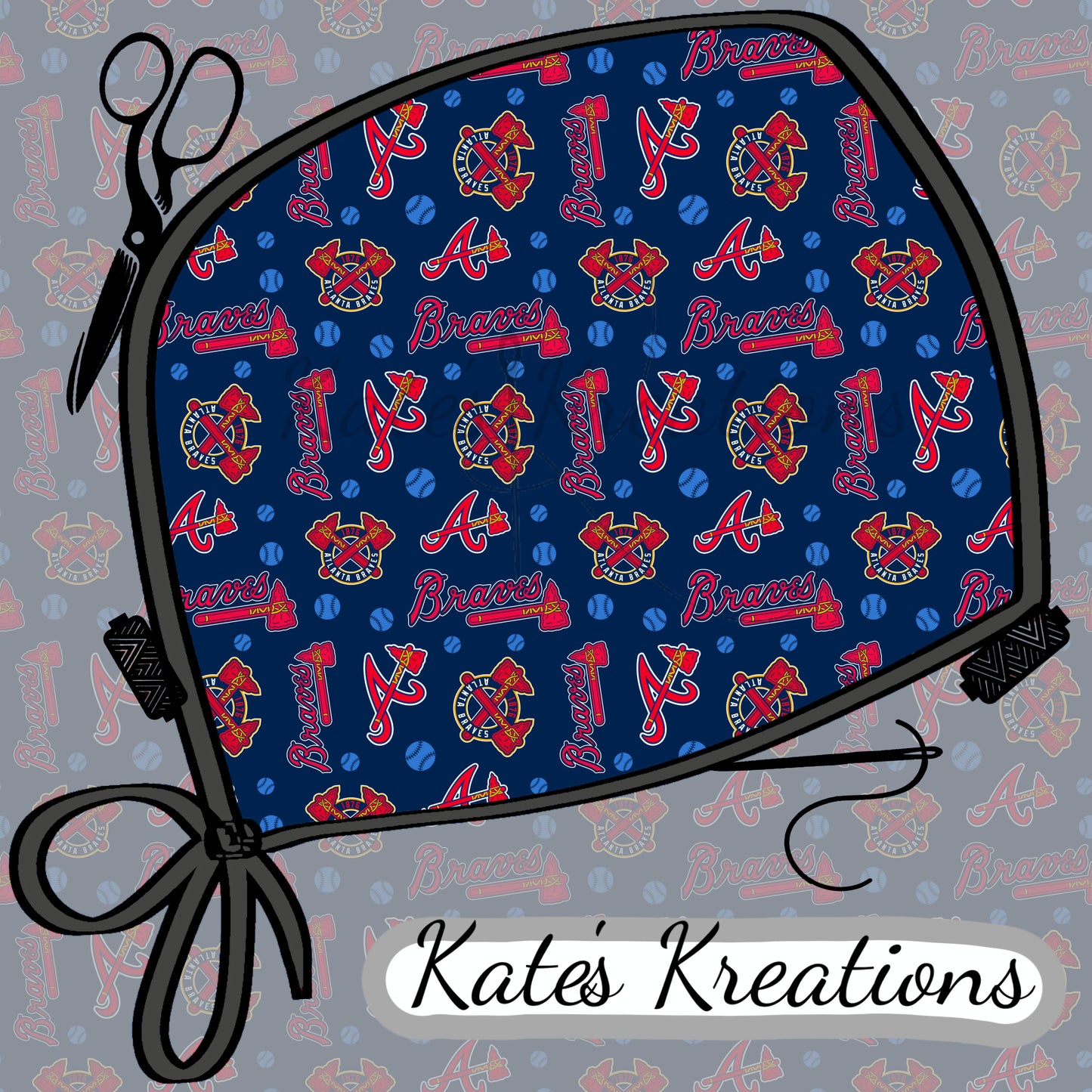 Atlanta Braves Logo High Bun Ponytail Scrub Cap