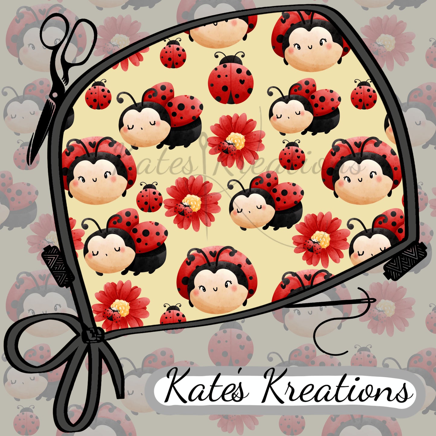 Happy Ladybug High Bun Ponytail Scrub Cap