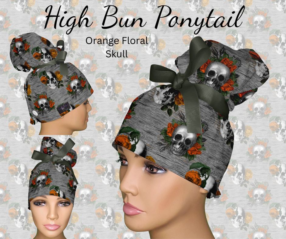 Orange Floral Skulls
