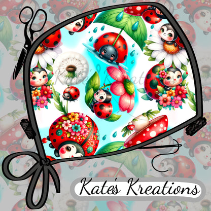 Whimsical Ladybugs - Blue Bouffant Style Scrub Hat