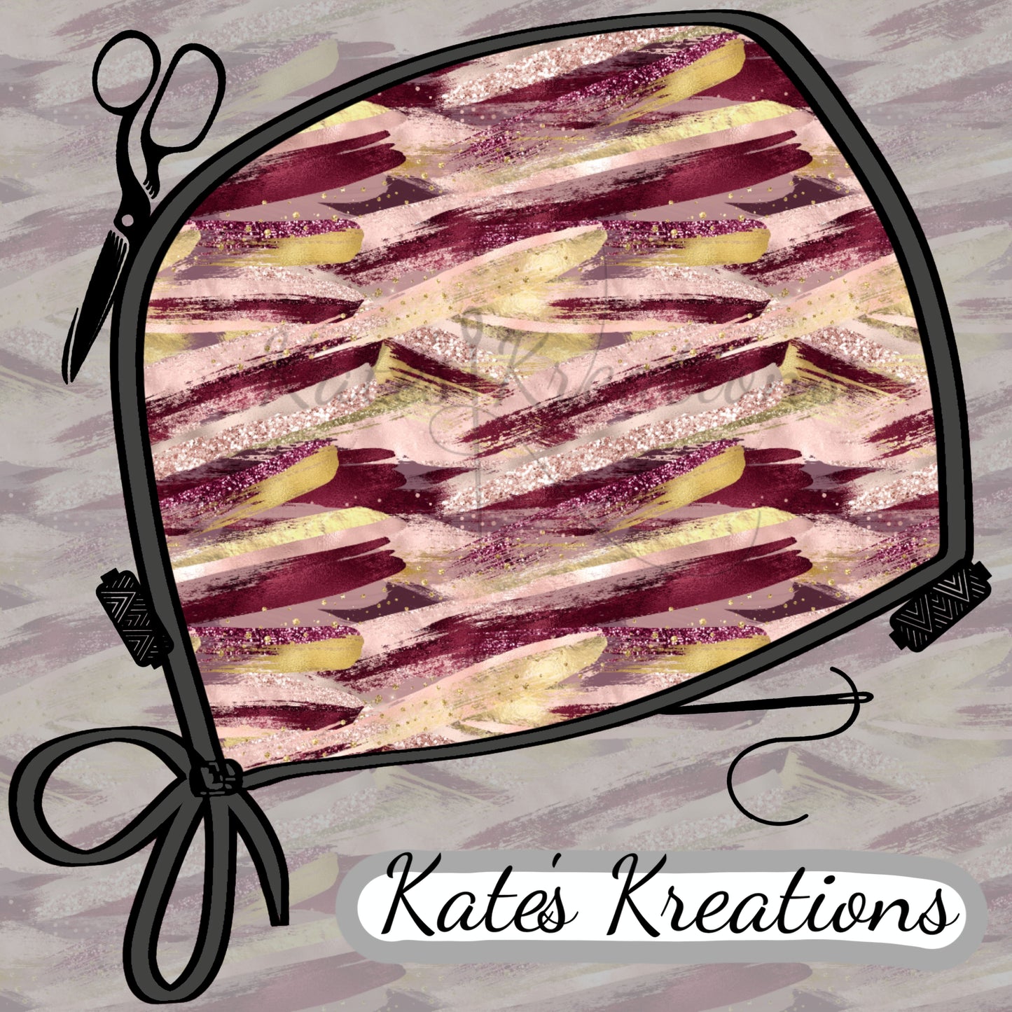 Burgundy Brush Strokes Euro Scrub Cap