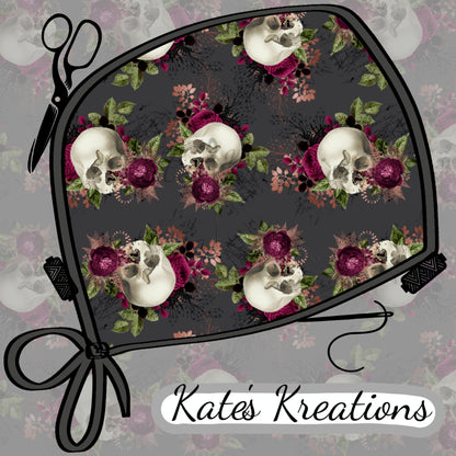 Burgundy Skulls High Bun Ponytail Scrub Cap