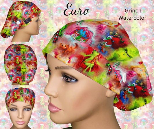 Grinch Watercolor Euro Scrub Cap