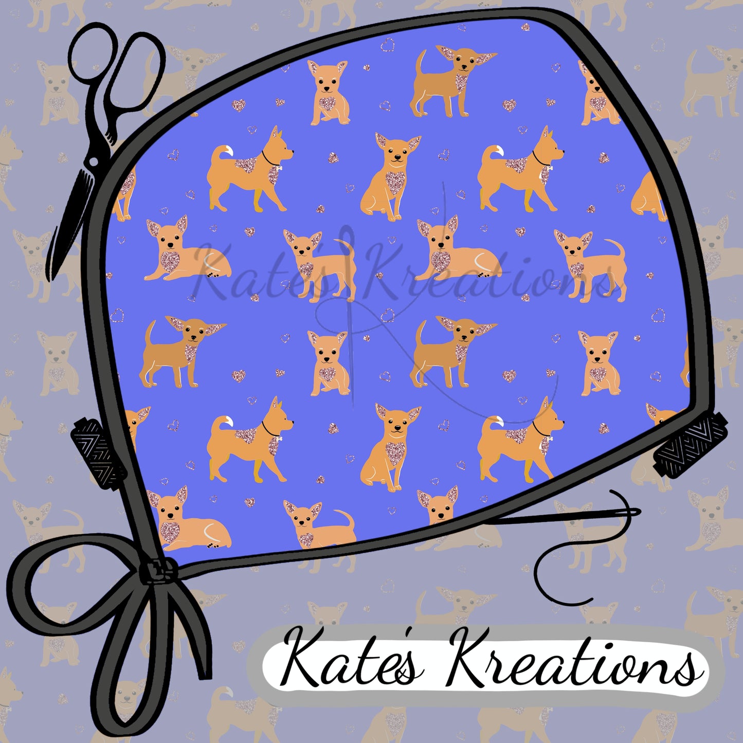 Chihuahua Blue High Bun Ponytail Scrub Cap