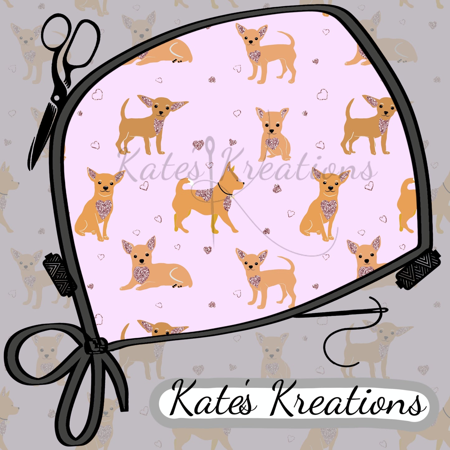 Chihuahua Pink High Bun Ponytail Scrub Cap