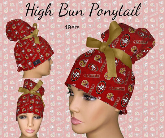 49ners Logo High Bun Ponytail Scrub Cap