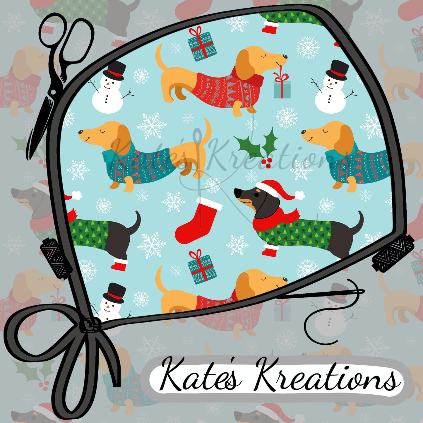 Christmas Weenie Dog High Bun Ponytail Scrub Cap