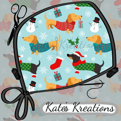 Christmas Weenie Dog High Bun Ponytail Scrub Cap