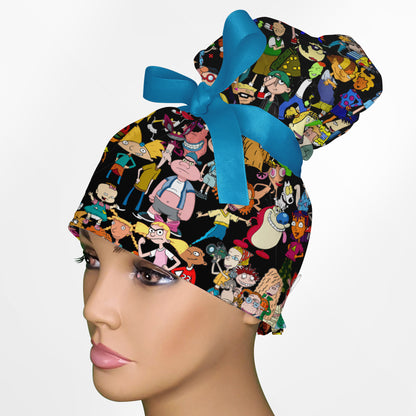 90's Cartoons High Bun Ponytail Scrub Cap