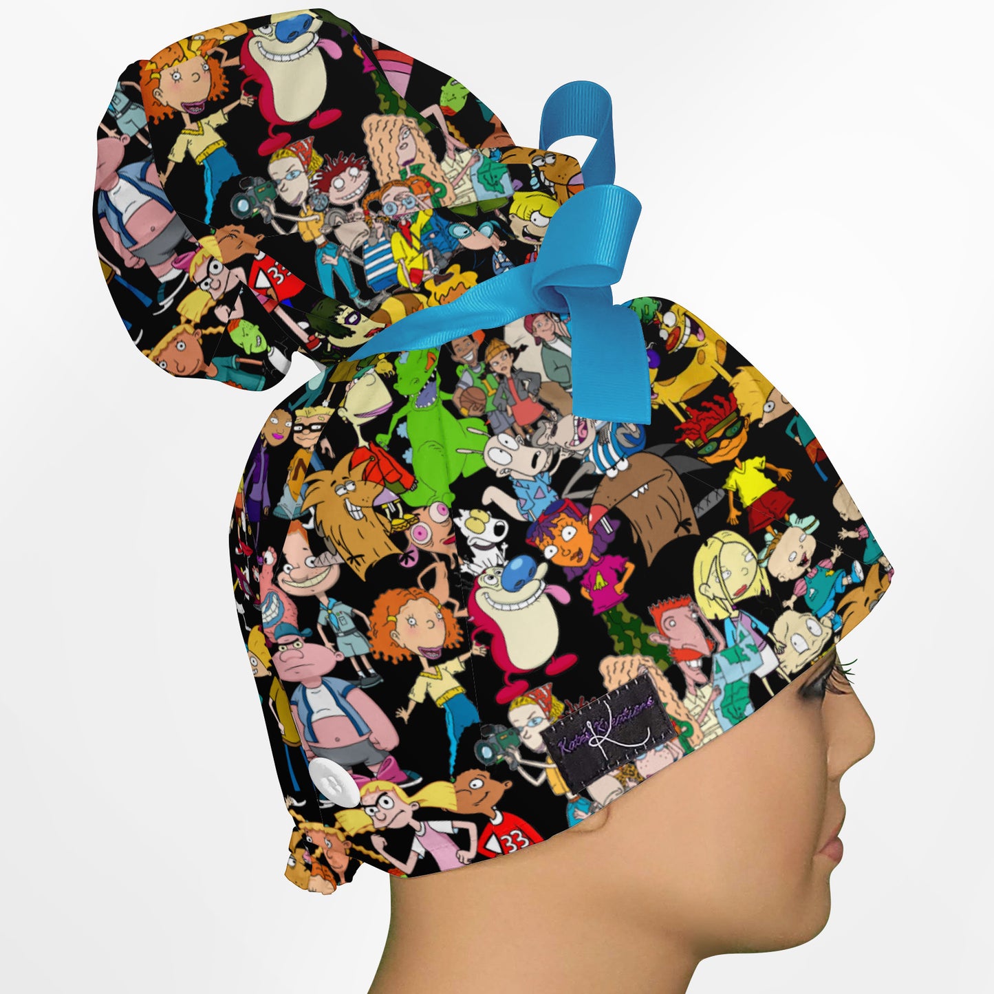 90's Cartoons High Bun Ponytail Scrub Cap