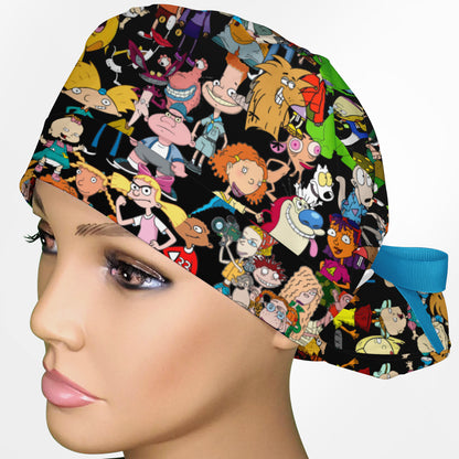 90's Cartoons Ponytail Scrub Cap