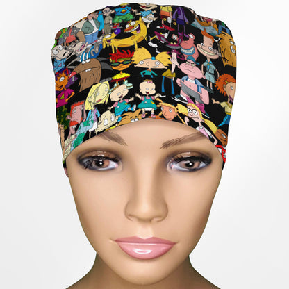 90's Cartoons Ponytail Scrub Cap