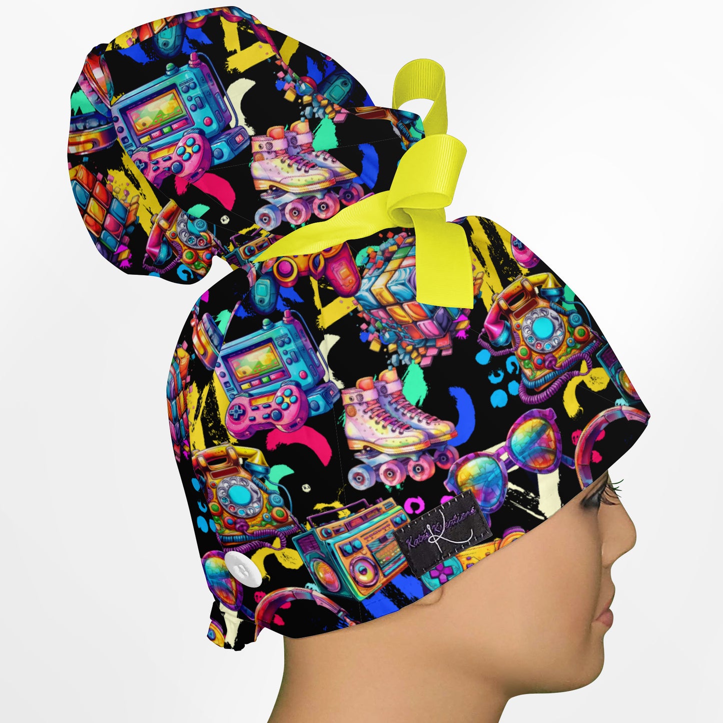 90's Neon High Bun Ponytail Scrub Cap