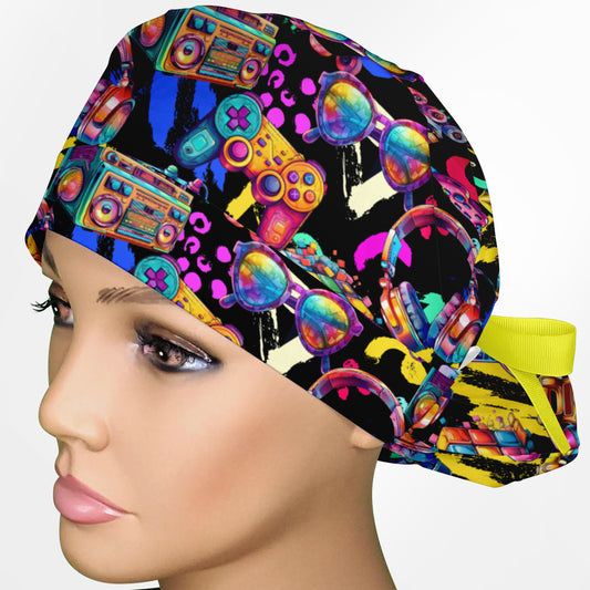 90's Neon Ponytail Scrub Cap