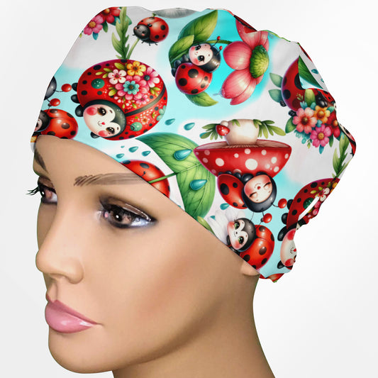 Whimsical Ladybugs - Blue Low-Tie Surgeon Cap