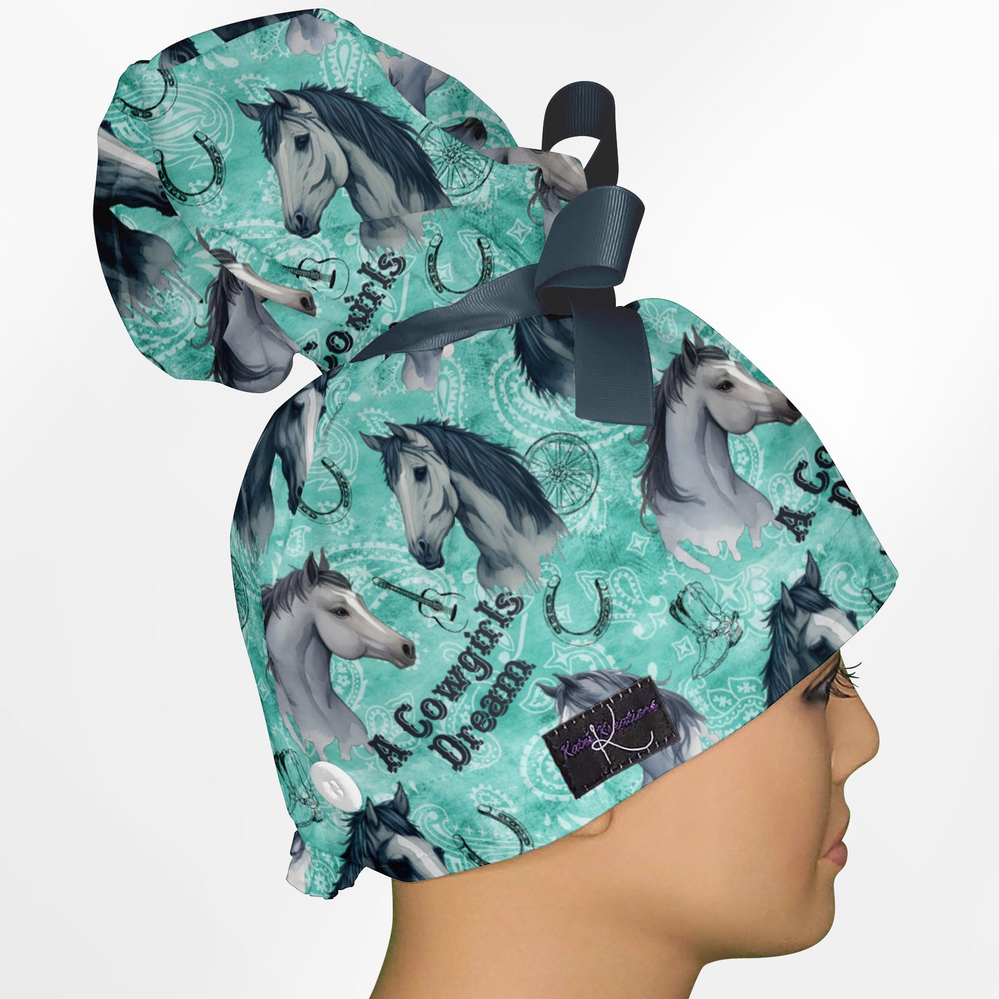 A Cowgirls Dream High Bun Ponytail Scrub Cap