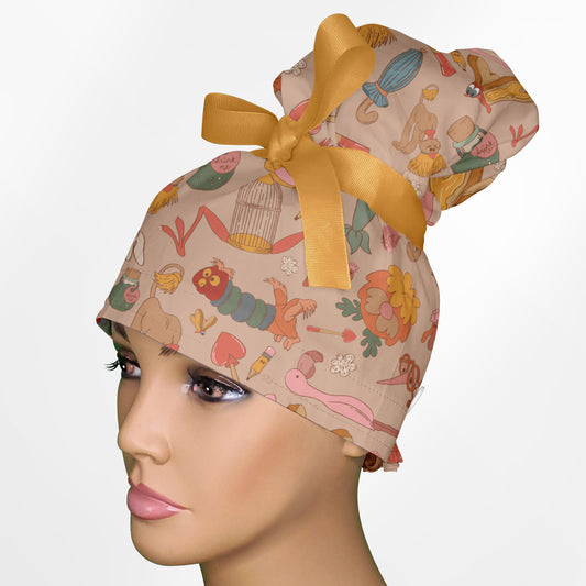 Alice Animals High Bun Ponytail Scrub Cap