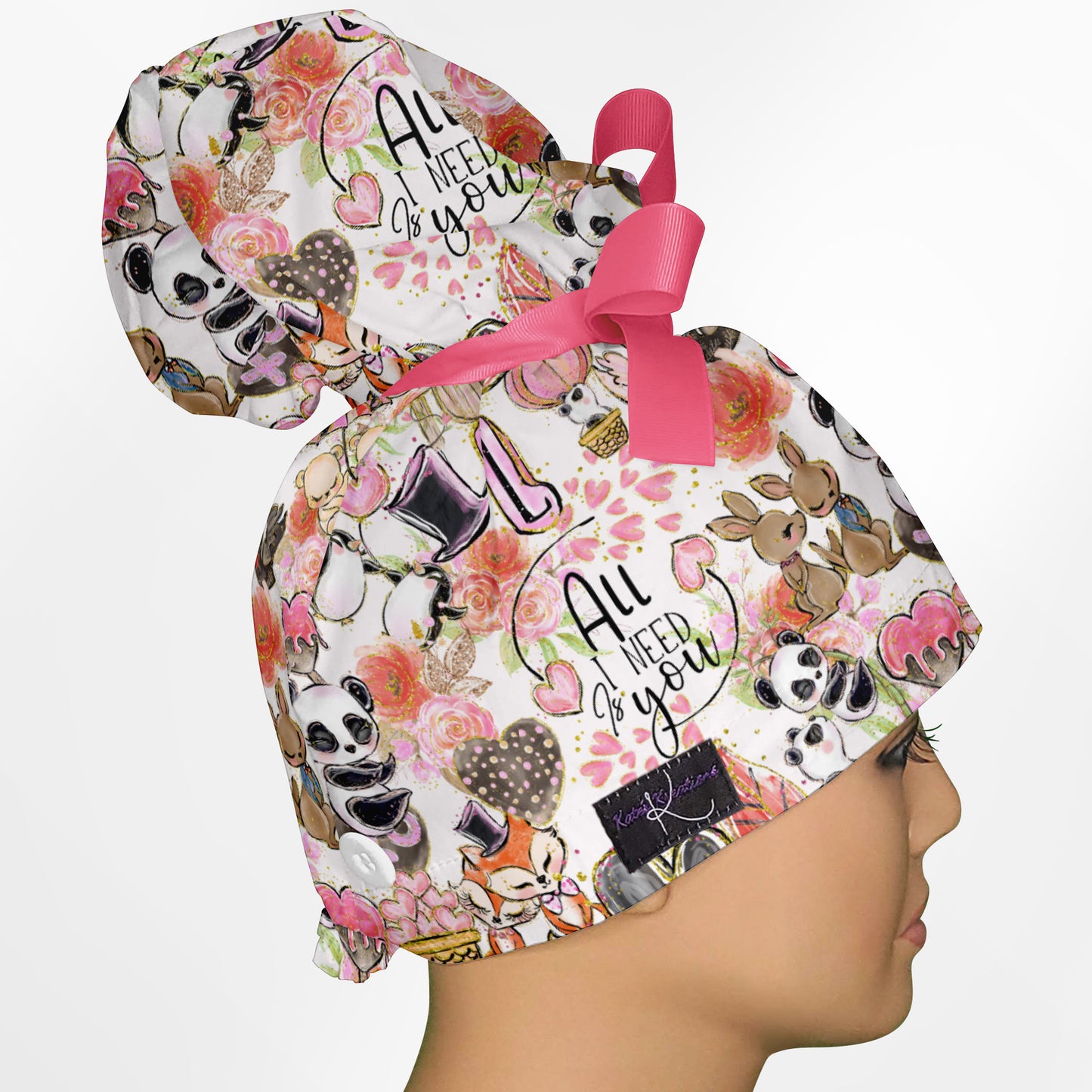 All I Need Is You High Bun Ponytail Scrub Cap