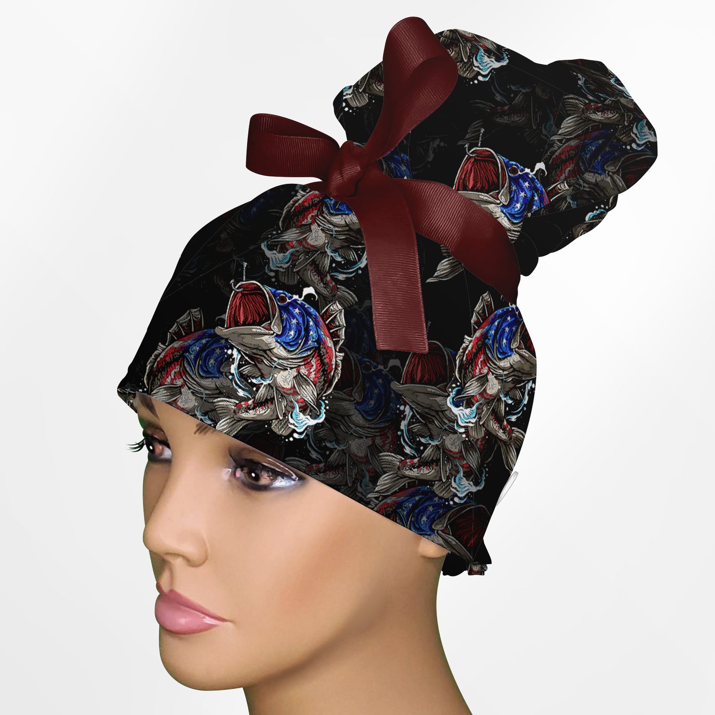 American Bass High Bun Ponytail Scrub Cap