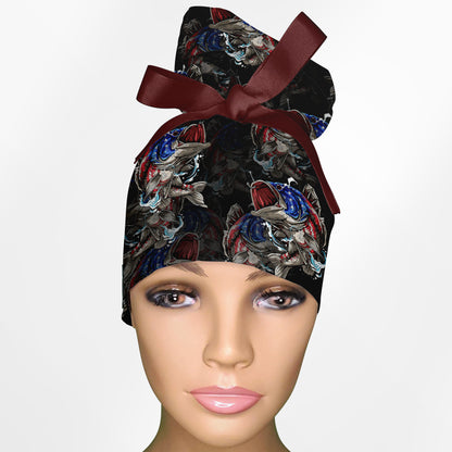 American Bass High Bun Ponytail Scrub Cap