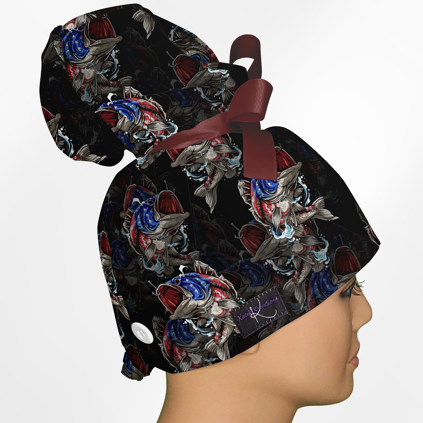 American Bass High Bun Ponytail Scrub Cap