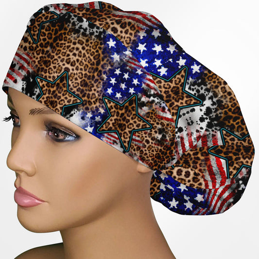 American Leopard Bouffant Scrub Cap