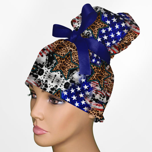 American Leopard High Bun Ponytail Scrub Cap