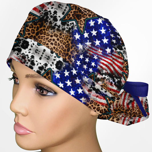 American Leopard Ponytail Scrub Cap