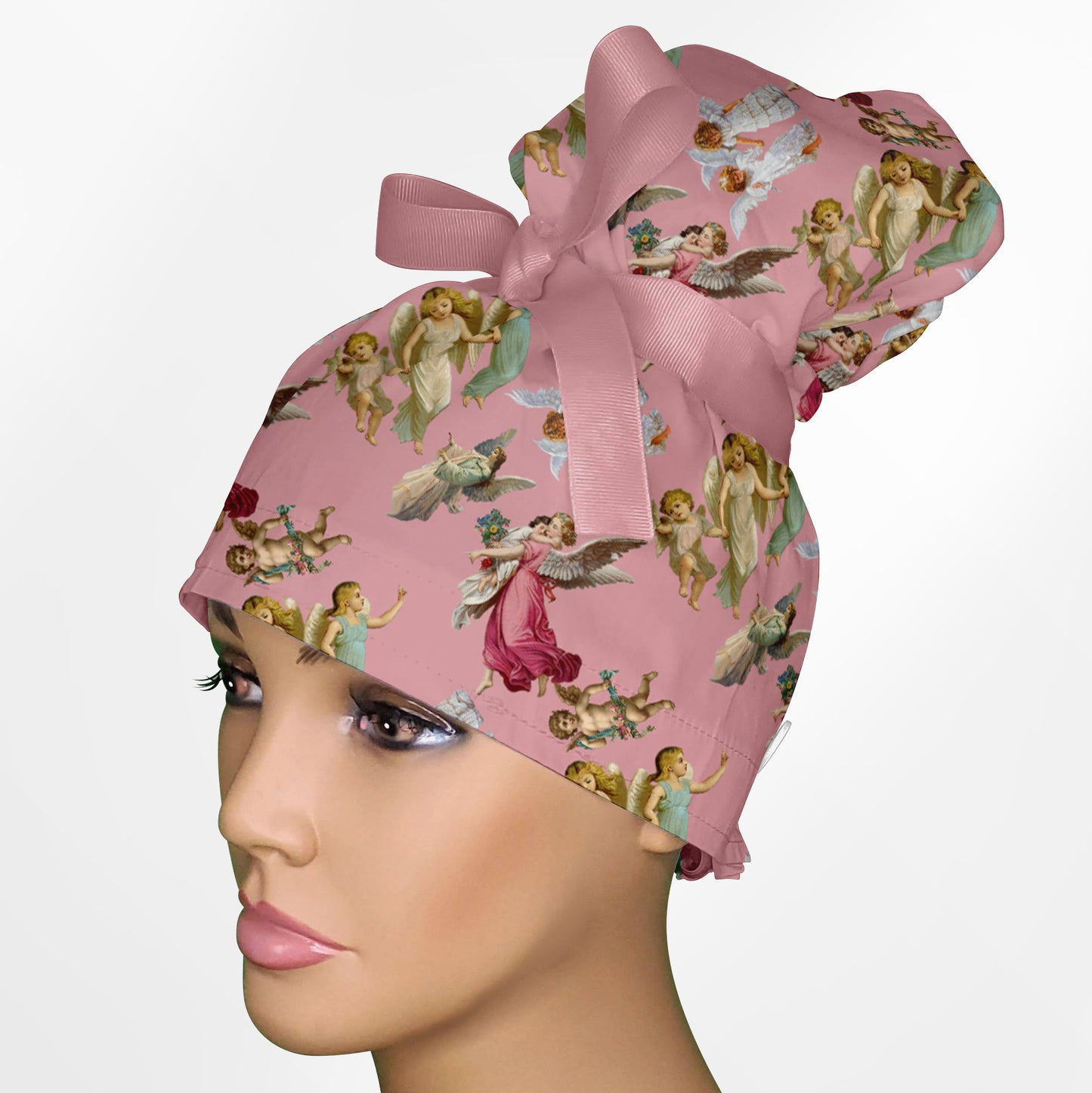 Angels Pink High Bun Ponytail Scrub Cap