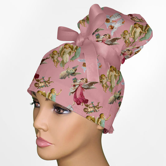 Angels Pink High Bun Ponytail Scrub Cap