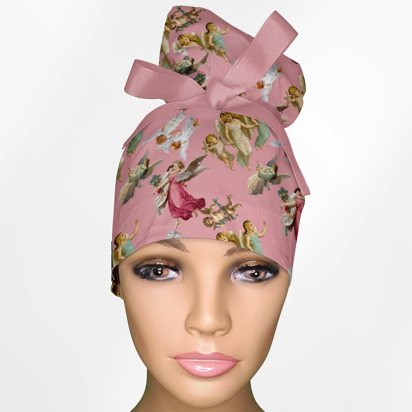Angels Pink High Bun Ponytail Scrub Cap