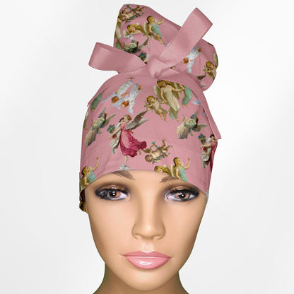 Angels Pink High Bun Ponytail Scrub Cap