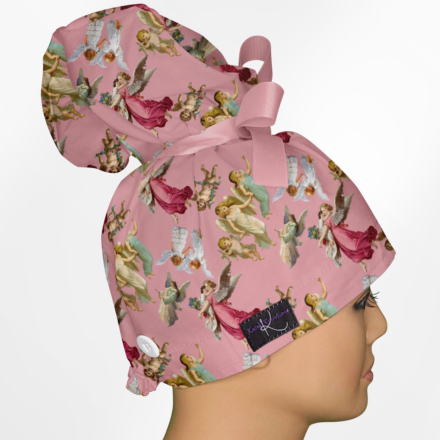 Angels Pink High Bun Ponytail Scrub Cap