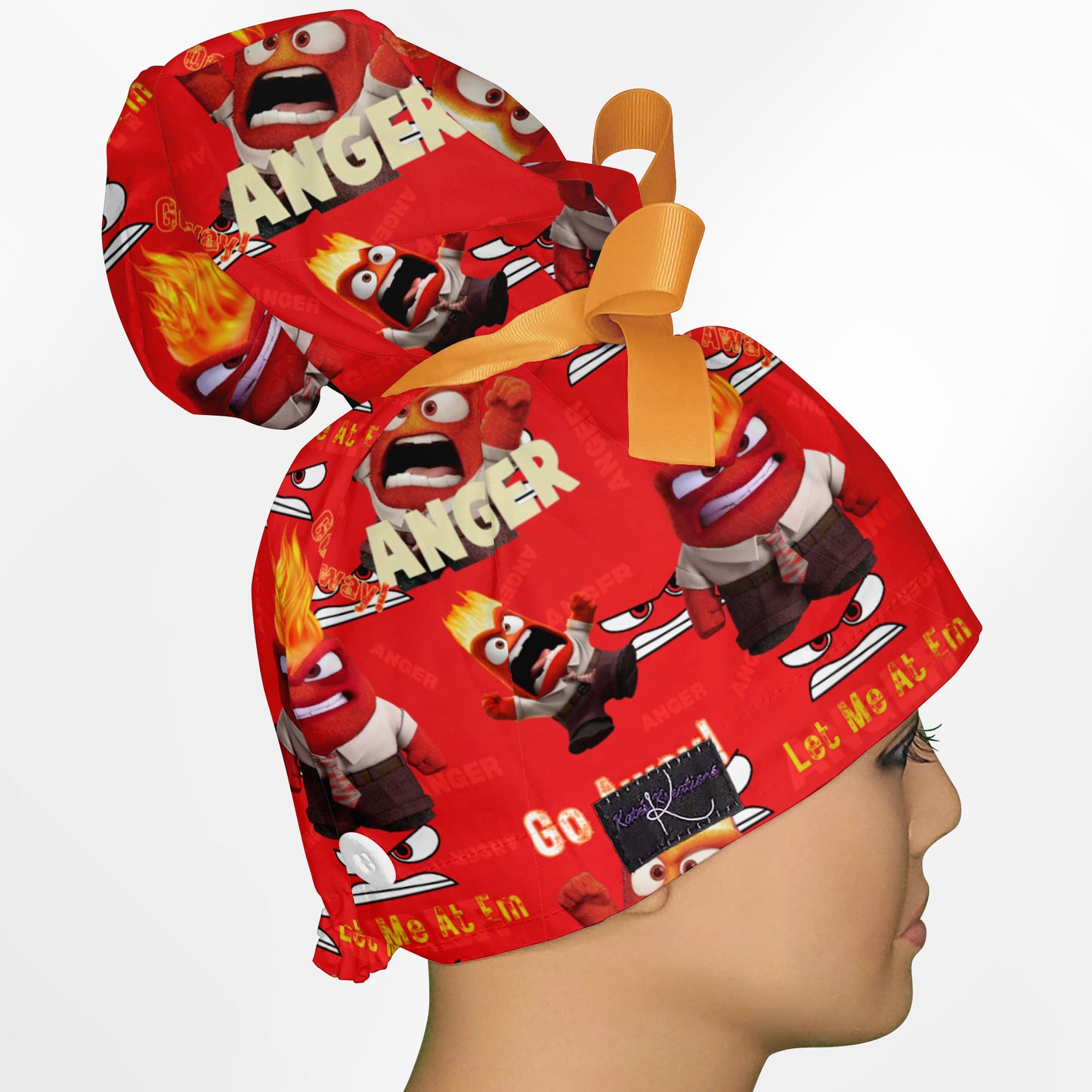 Angry Emotion High Bun Ponytail Scrub Cap